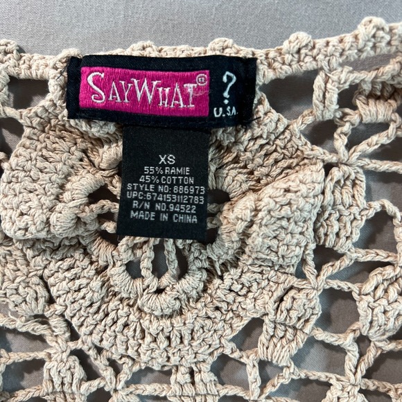 Say What? XS Tan Crochet Knit Open Cardigan Vest Boho Festival Layering Top - Picture 7 of 9